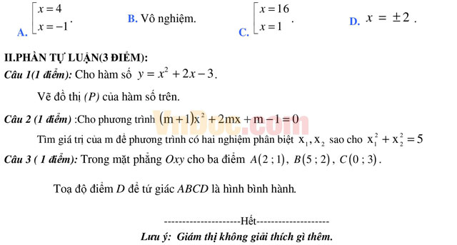 Đề thi học kì 1 môn Toán lớp 10