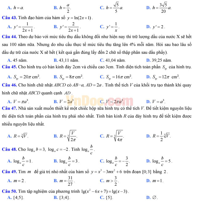 Đề thi thử THPT Quốc gia năm 2017 môn Toán trắc nghiệm có đáp án