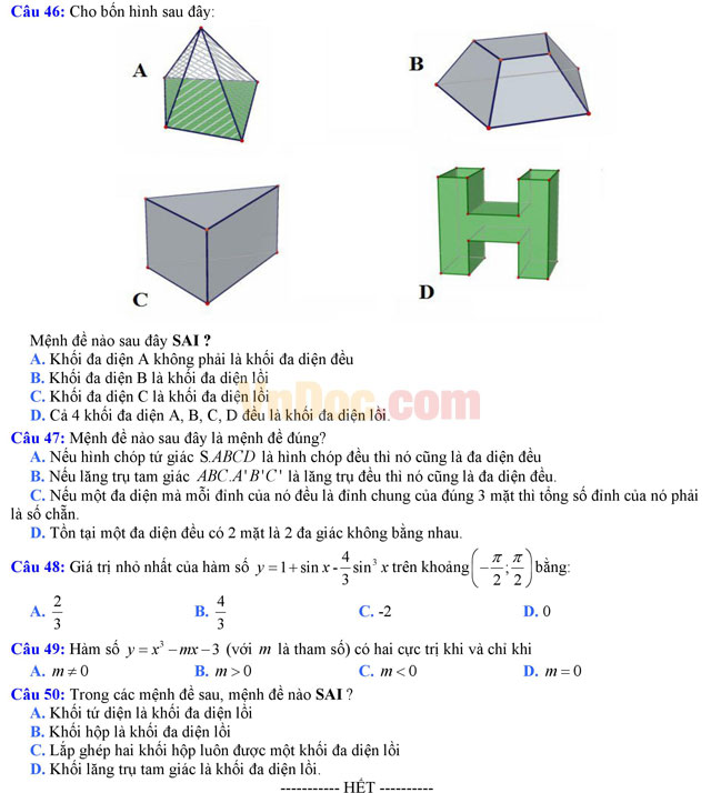 Đề thi thử THPT Quốc gia năm 2017 môn Toán trắc nghiệm trường THPT Ngô Sĩ Liên, Bắc Giang (Lần 1) Đề thi thử THPT Quốc gia năm 2017 môn Toán trắc nghiệm có đáp án