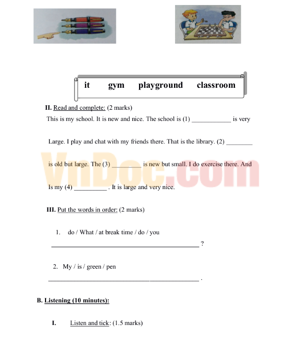 Đề thi học kì I môn Tiếng Anh lớp 3 năm 2016