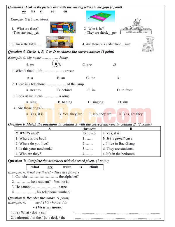 Đề thi học kỳ 1 môn tiếng Anh lớp 4 Chương trình Let’s go 2A
