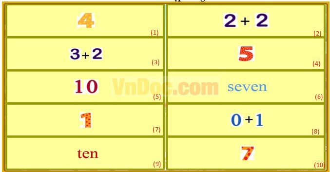 Đề thi Violympic Toán tiếng anh lớp 1