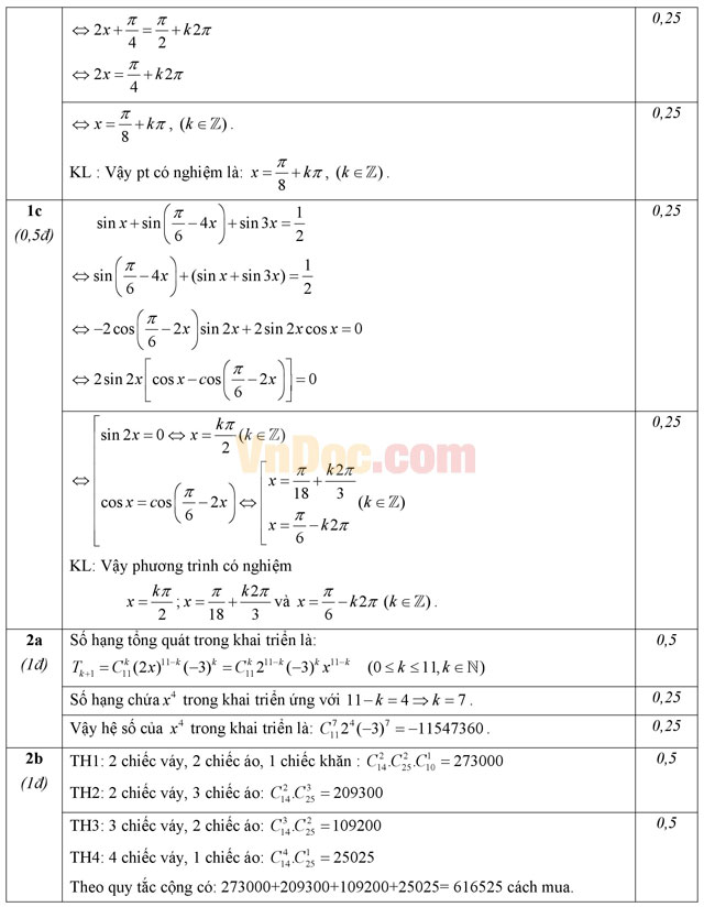 Đề thi học kì 1 môn Toán lớp 11 có đáp án