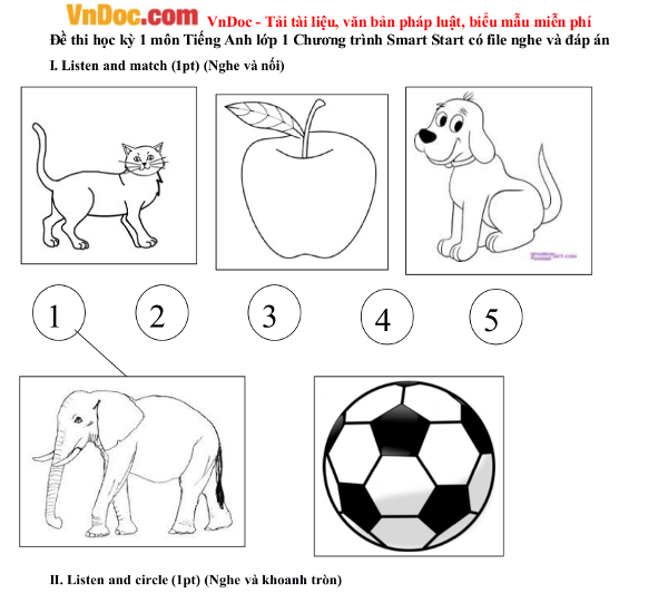 Đề kiểm tra tiếng Anh lớp 1 số 2 cho trẻ