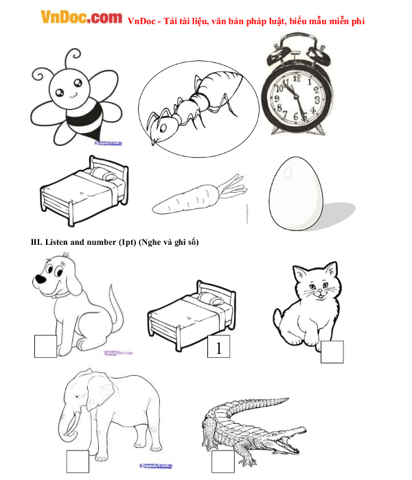 Đề thi học kỳ 1 môn Tiếng Anh lớp 1 Chương trình Smart Start có file nghe và đáp án