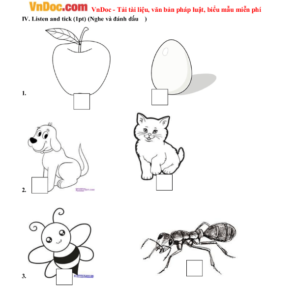 Bộ đề thi tiếng anh cho học sinh lớp 1