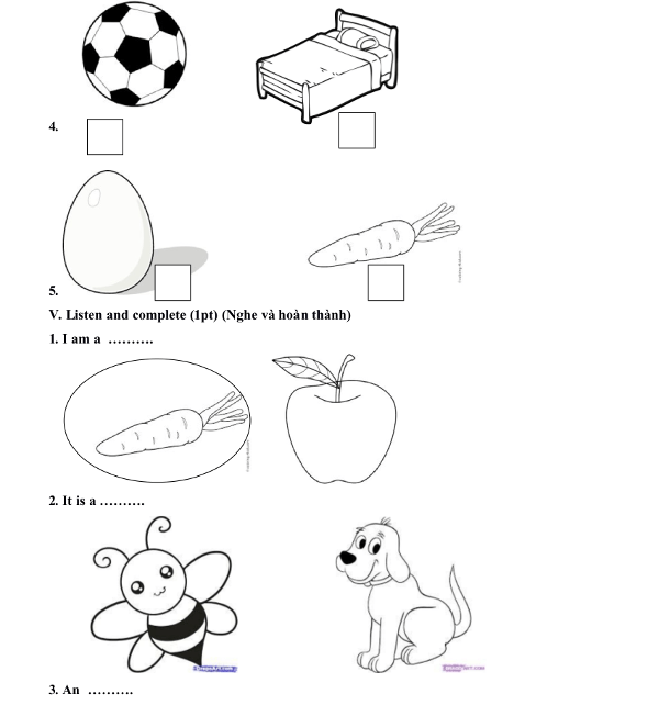 Đề kiểm tra học kỳ 1 môn tiếng Anh lớp 1