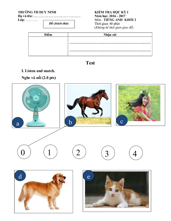Bài kiểm tra cuối học kì 1 lớp 2 năm 2016 có đáp án Bài kiểm tra cuối học kì 1 lớp 2 năm 2016