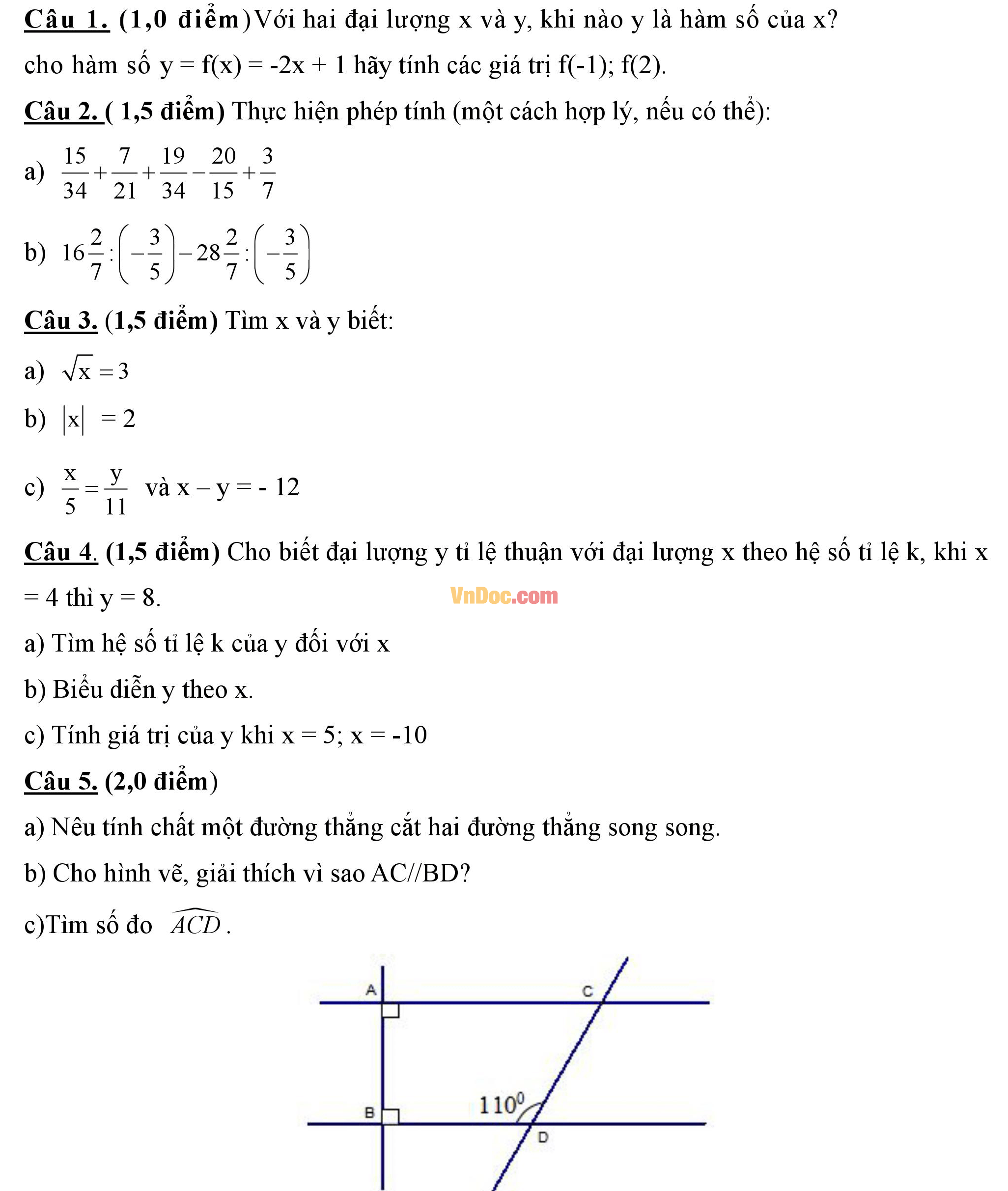 Đề thi hk1 môn Toán lớp 7 Đề thi hk1 môn Toán lớp 7