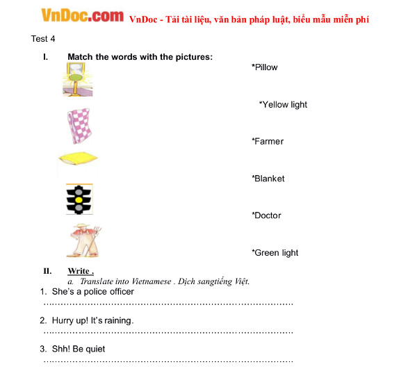 Đề kiểm tra tiếng Anh lớp 2 học kỳ 1 cho bé