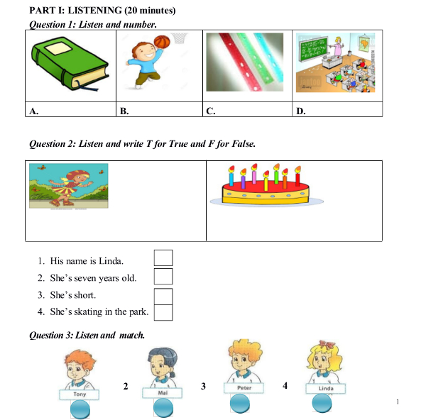 Đề kiểm tra học kỳ 1 tiếng Anh lớp 3 Đề kiểm tra học kỳ 1 tiếng Anh lớp 3 có đáp án