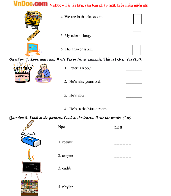 Kiểm tra trình độ tiếng Anh trực tuyến miễn phí Đề kiểm tra tiếng Anh lớp 3 chương trình mới