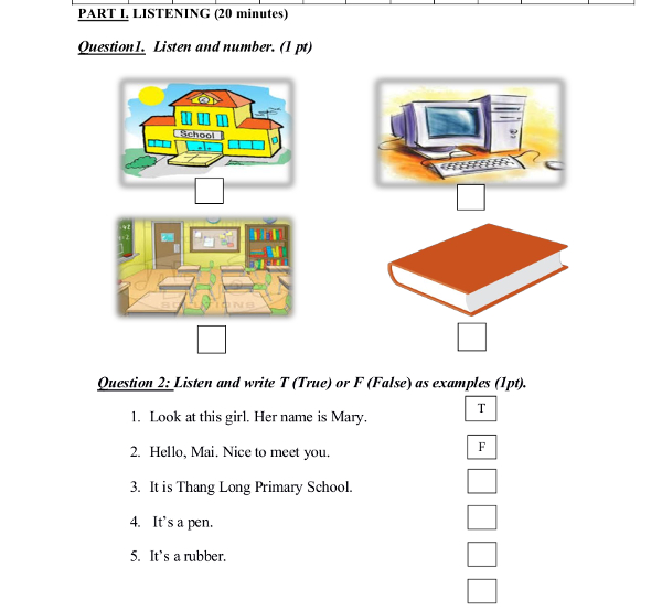Đề kiểm tra học kỳ 1 tiếng Anh lớp 3 có đáp án