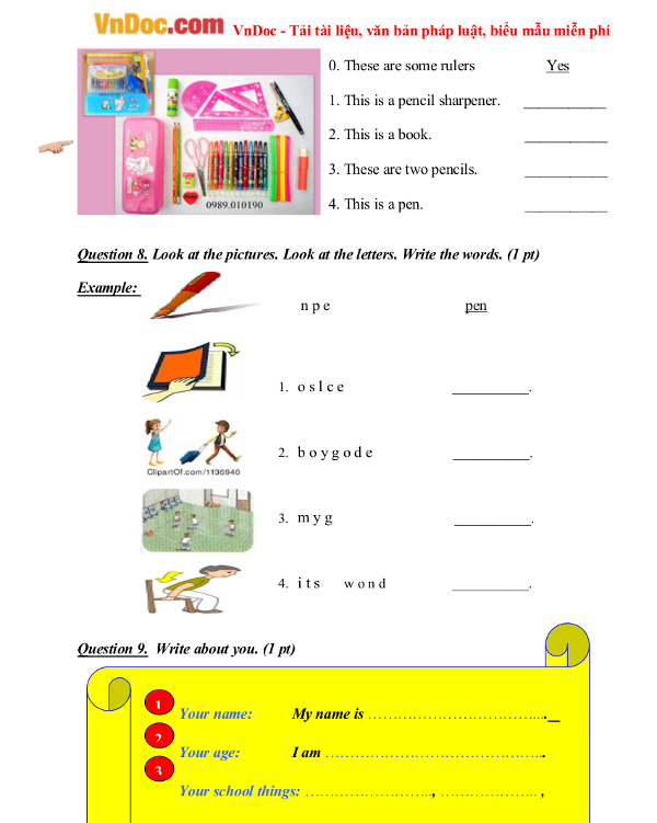 Bài kiểm tra trắc nghiệm tiếng Anh lớp 3 trực tuyến