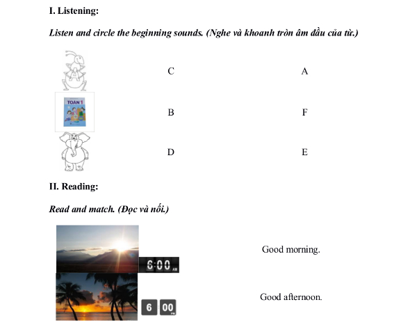 Đề kiểm tra học kỳ tiếng Anh lớp 1 cho bé Đề kiểm tra học kì 2 môn Tiếng Anh lớp 1