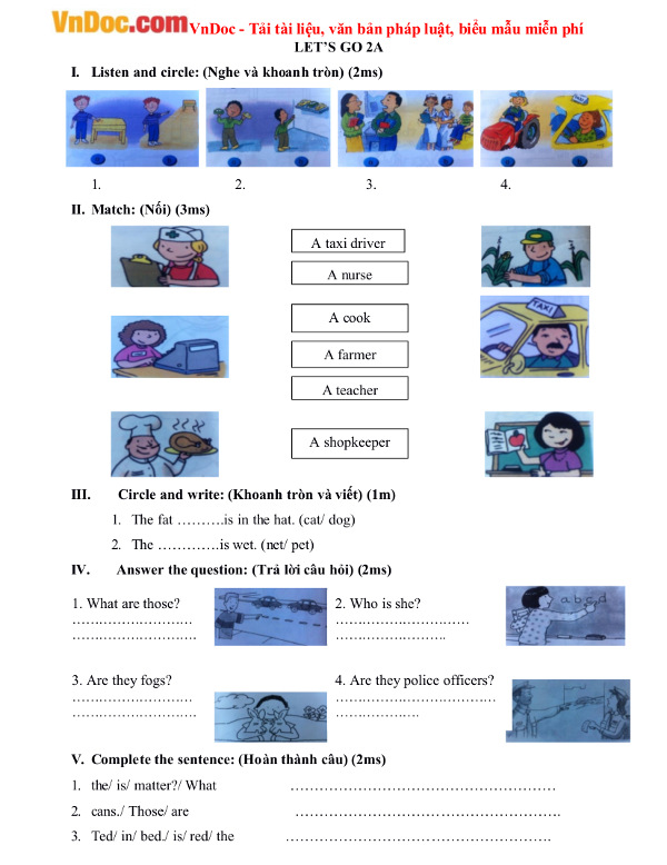 Bộ Đề thi học kỳ 1 môn Tiếng Anh lớp 5 Chương trình Let’s Go 2A có đáp án Bộ Đề thi học kỳ 1 môn Tiếng Anh lớp 5 Chương trình Let’s Go 2A