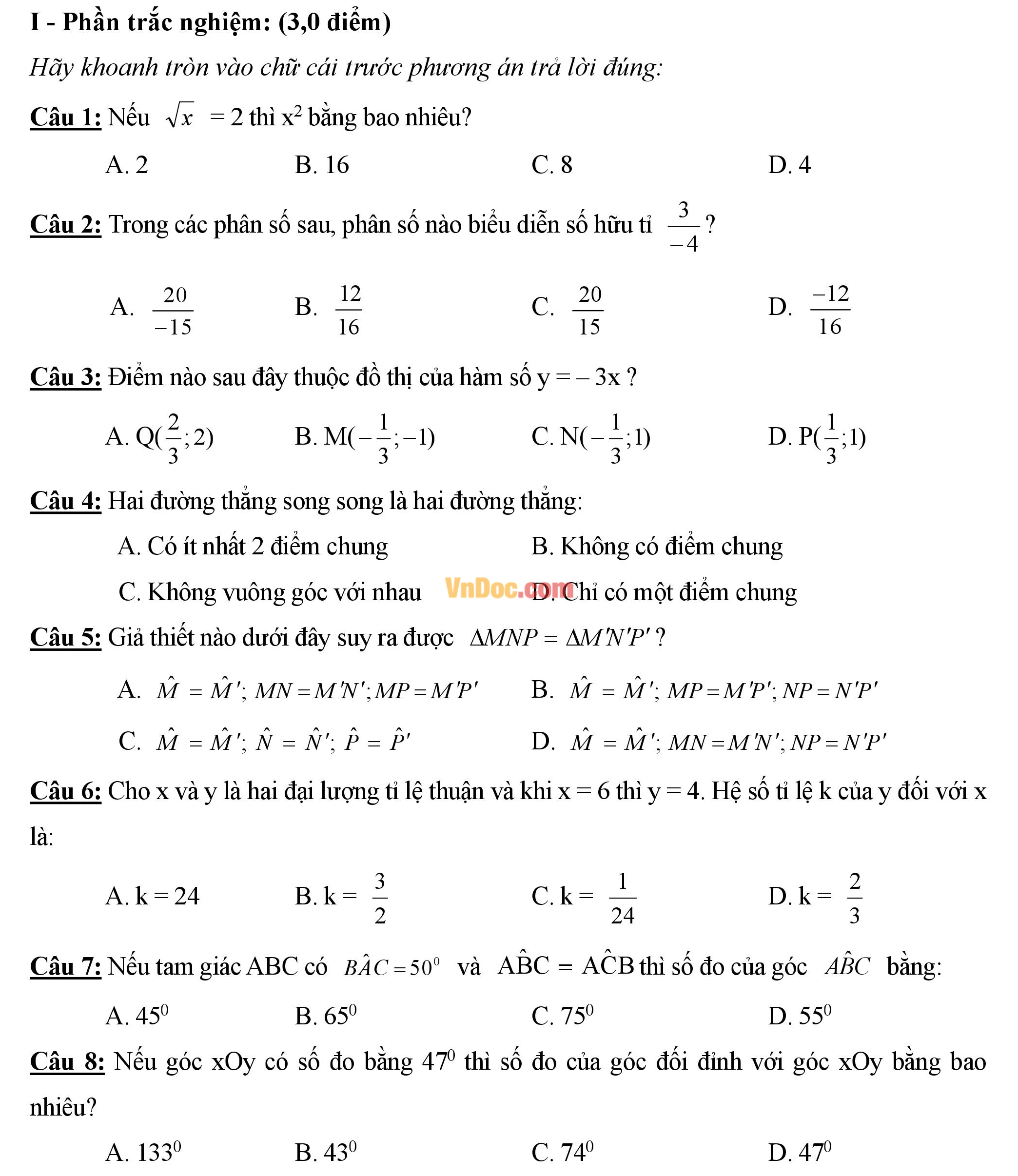 Đề thi hk1 môn toán lớp 7