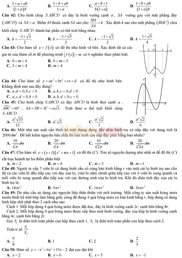 Đề thi thử THPT Quốc gia năm 2017 môn Toán trắc nghiệm