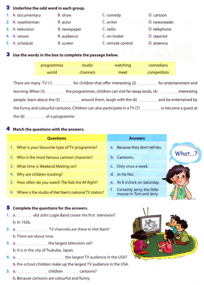 Bài tập tiếng Anh lớp 6 Thí điểm Unit 7: TELEVISION có đáp án