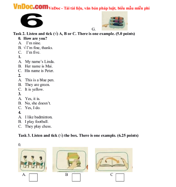 Đề thi học kỳ 1 môn tiếng Anh lớp 3