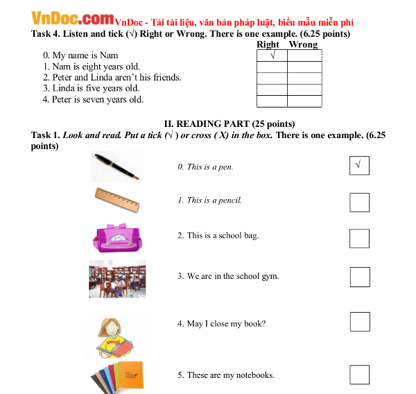 Đề thi học kỳ 1 môn tiếng Anh lớp 3 có đáp án