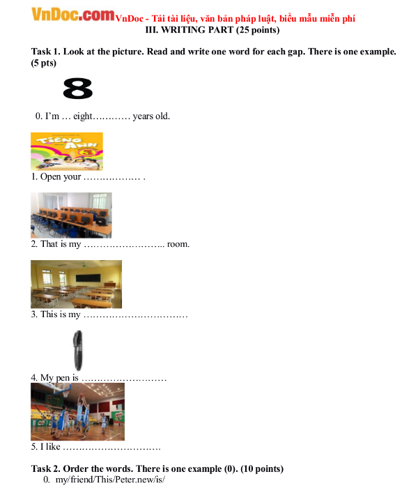 Bài tập Tiếng Anh lớp 3 tổng hợp