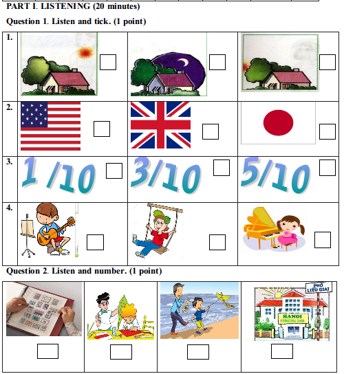 Bộ đề thi học kỳ 1 môn Tiếng Anh lớp 4 năm học 2016 - 2017 có đáp án