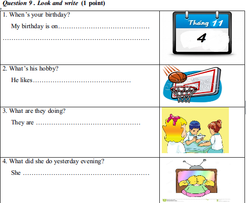 Đề thi học kỳ 1 môn Tiếng Anh lớp 4 trường TH Phan Sào Nam, Hưng Yên