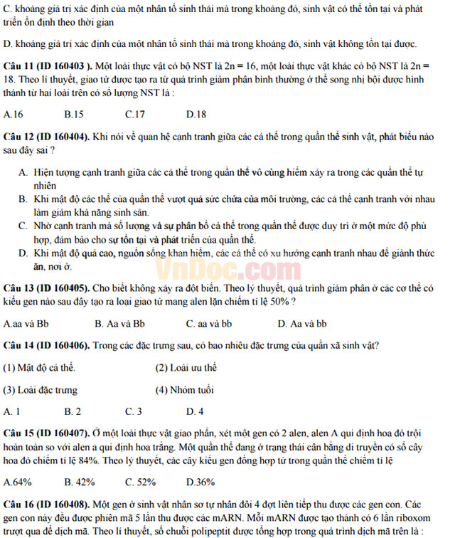 Đề thi thử THPT Quốc gia năm 2017 môn Sinh học trường THPT chuyên Khoa học tự nhiên có đáp án