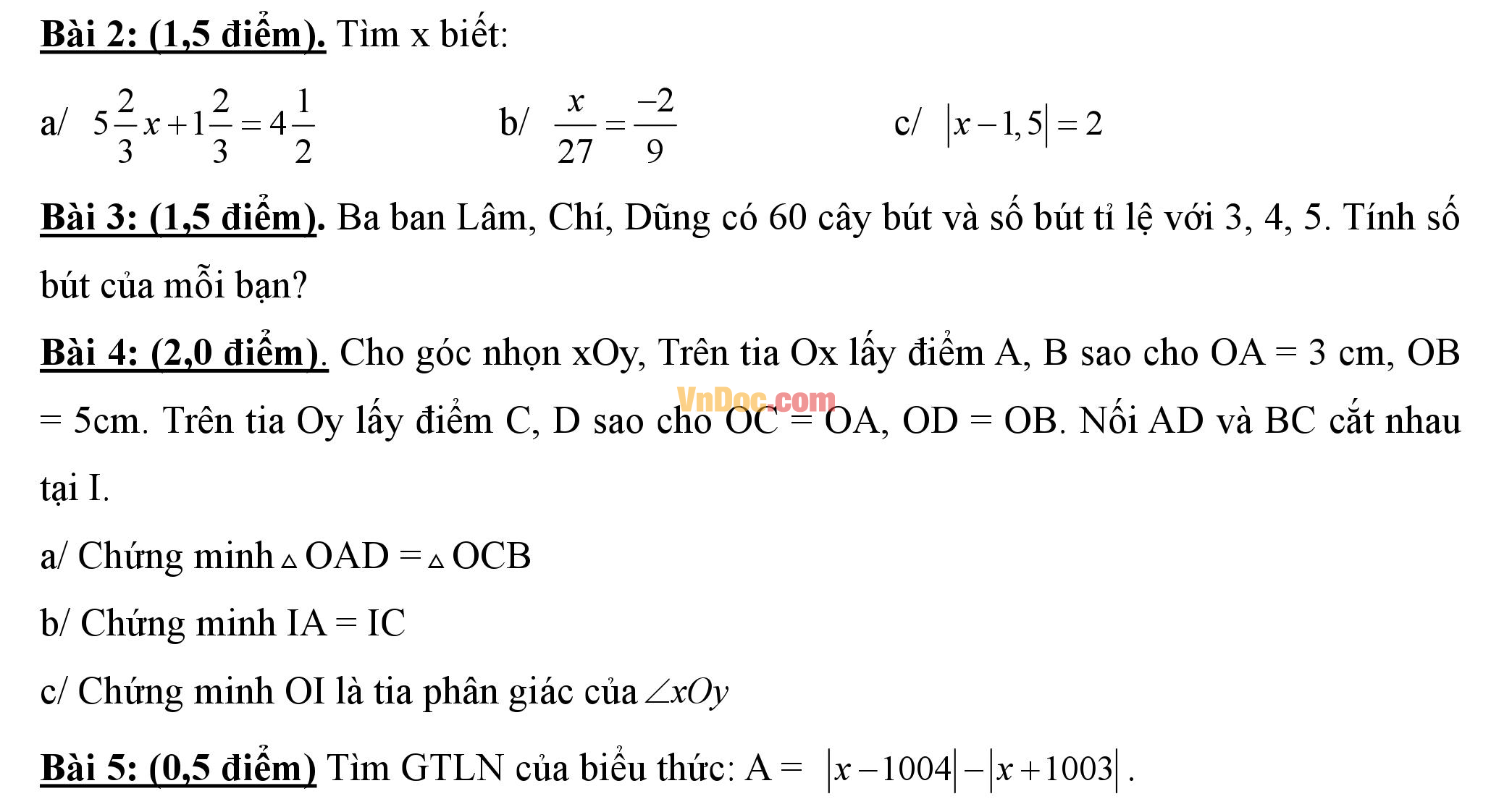 Đề thi hk1 môn Toán lớp 7