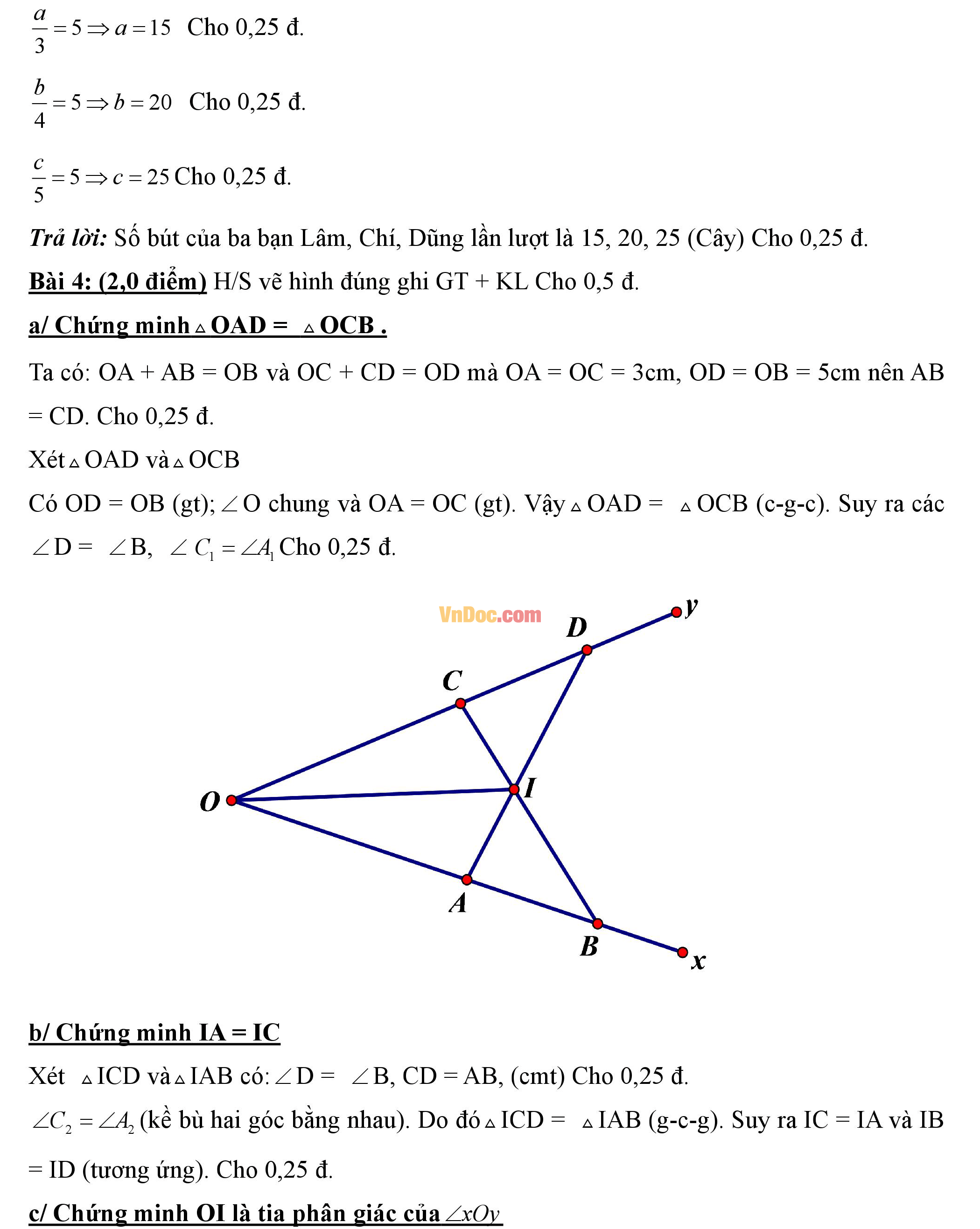 Đáp án đề thi hk1 môn Toán lớp 7