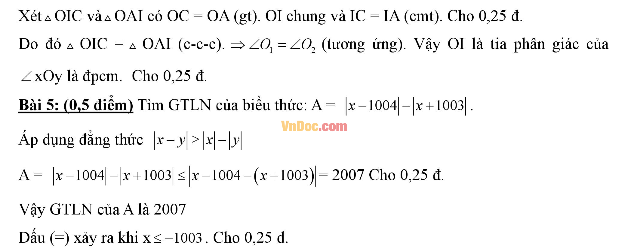 Đáp án đề thi hk1 môn Toán lớp 7