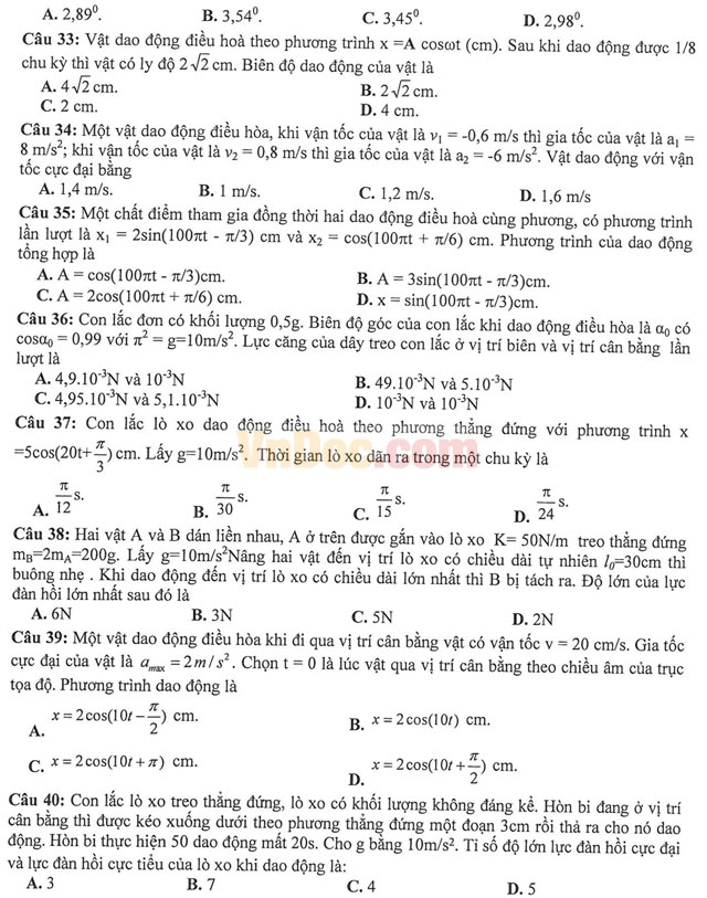 Đề thi học kì 1 môn Vật lý lớp 11 có đáp án