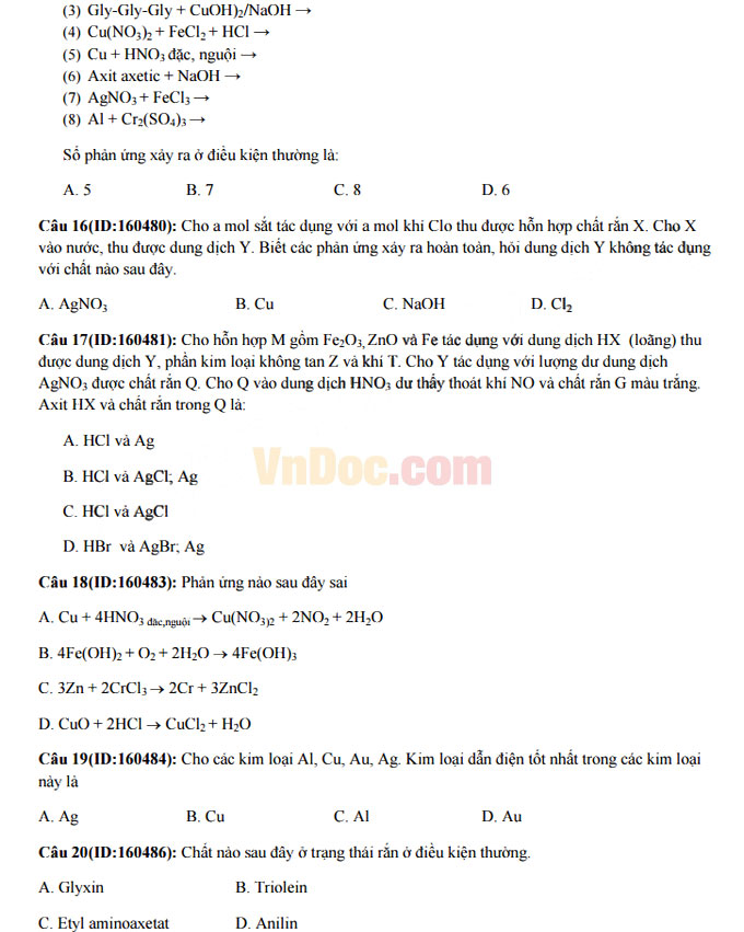 Đề thi thử THPT Quốc gia năm 2017 môn Hóa học trường THPT chuyên Khoa học tự nhiên - Đại học Quốc gia Hà Nội (Lần 1) Đề thi thử THPT Quốc gia năm 2017 môn Hóa học trường THPT chuyên Khoa học tự nhiên có đáp án
