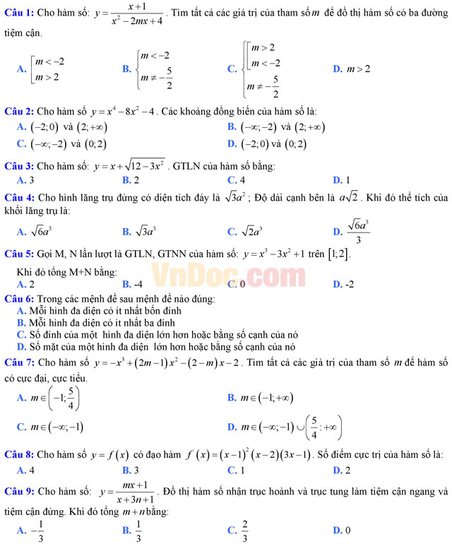 Đề thi thử THPT Quốc gia năm 2017 môn Toán trắc nghiệm trường THPT chuyên Bắc Kạn (Lần 1) Đề thi thử THPT Quốc gia năm 2017 môn Toán trắc nghiệm