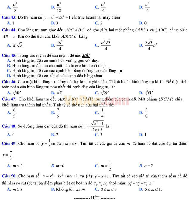 Đề thi thử THPT Quốc gia năm 2017 môn Toán trắc nghiệm trường THPT chuyên Bắc Kạn (Lần 1) Đề thi thử THPT Quốc gia năm 2017 môn Toán trắc nghiệm