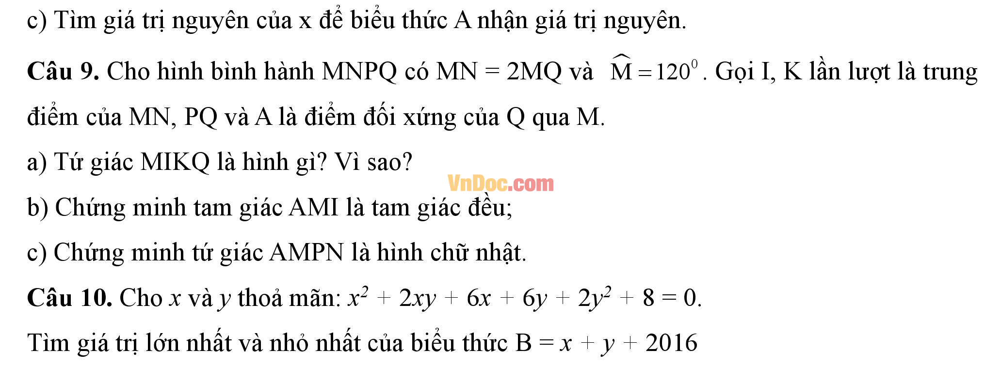 Đề thi hk1 môn Toán lớp 8