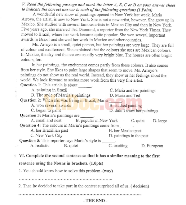 Đề thi giữa học kỳ 1 môn Tiếng Anh lớp 11 có đáp án