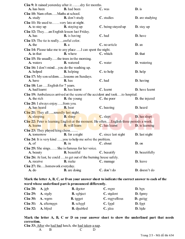 Đề thi học kỳ 1 môn Tiếng Anh lớp 10 có đáp án Đề thi học kỳ 1 môn Tiếng Anh lớp 10