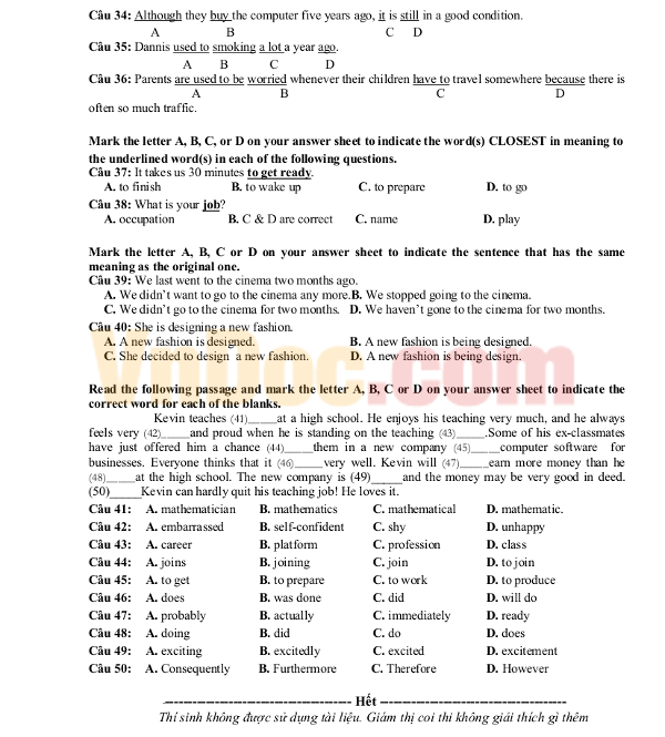 Kiểm tra học kì I lớp 10 có đáp án Kiểm tra học kì I lớp 10