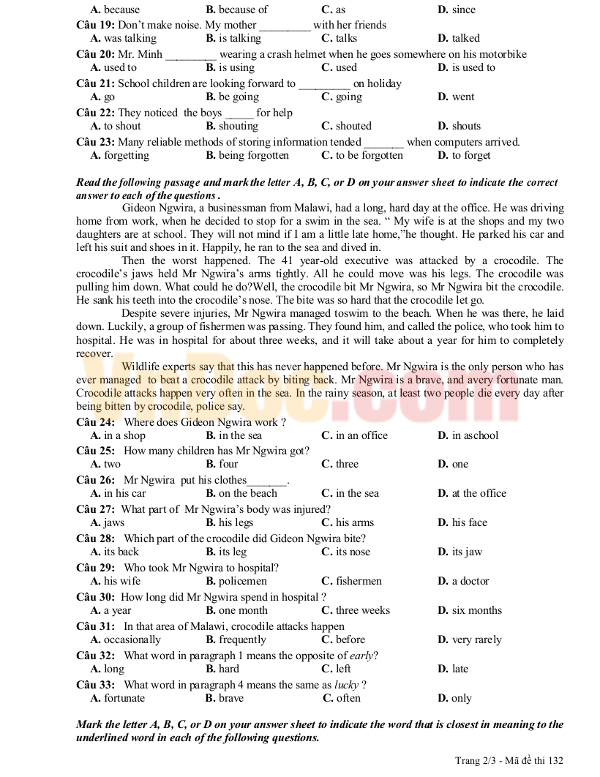 Đề Thi Học Kì 1 Tiếng Anh 11 chọn lọc có đáp án Đề Thi Học Kì 1 Tiếng Anh 11 chọn lọc