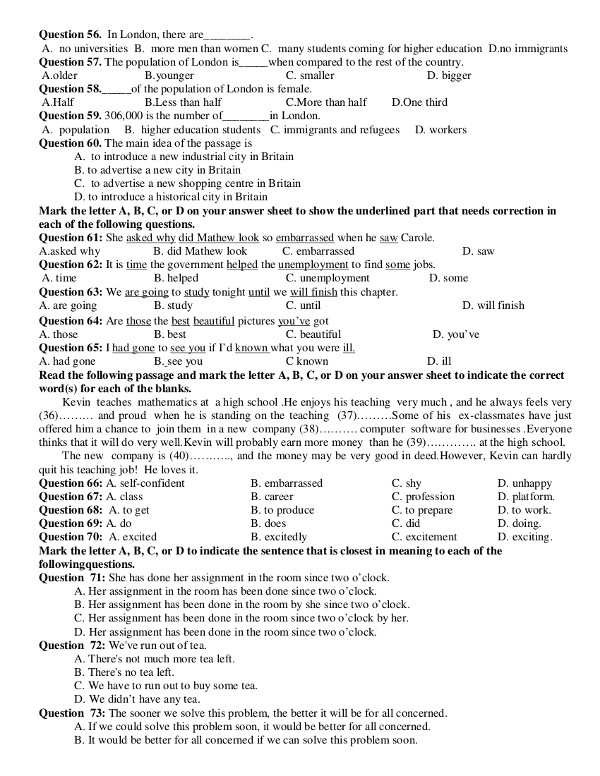 Đề thi khảo sát đầu năm Khối 11 - Tiếng Anh có đáp án