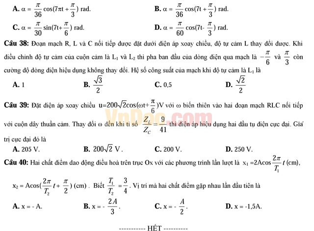 Đề thi học kì 1 môn Vật lý lớp 12 trường THPT Đoàn Thượng, Hải Dương năm học 2016 - 2017 Đề thi học kì 1 môn Vật lý lớp 12 có đáp án