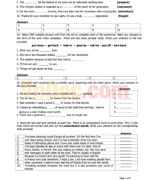 Đề thi học sinh giỏi lớp 9 môn tiếng Anh năm học 2015 – 2016 Đề thi học sinh giỏi môn tiếng Anh lớp 9 cấp thành phố