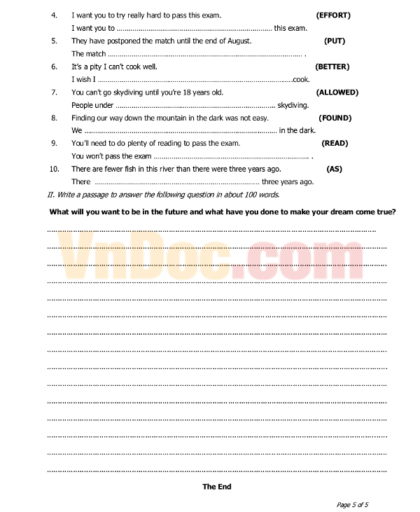 Đề thi chọn học sinh giỏi cấp huyện môn Tiếng Anh lớp 9 có đáp án Đề thi chọn học sinh giỏi cấp huyện môn Tiếng Anh lớp 9