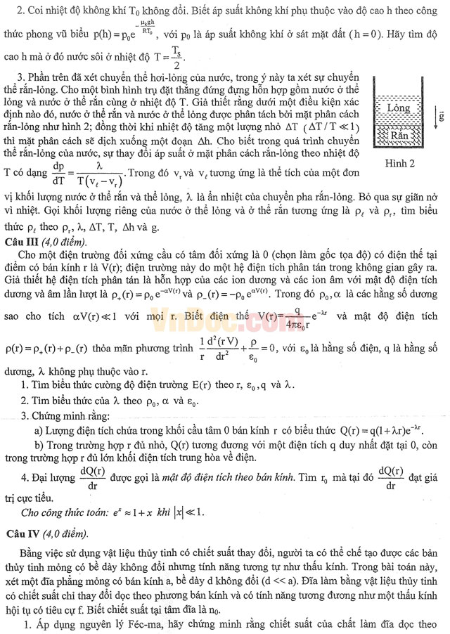 Đề thi học sinh giỏi quốc gia THPT môn Vật lý năm 2017 (Ngày 5/1/2017)