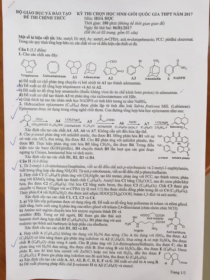 Đề thi học sinh giỏi quốc gia THPT môn Hóa học năm 2017 (Ngày thứ hai)