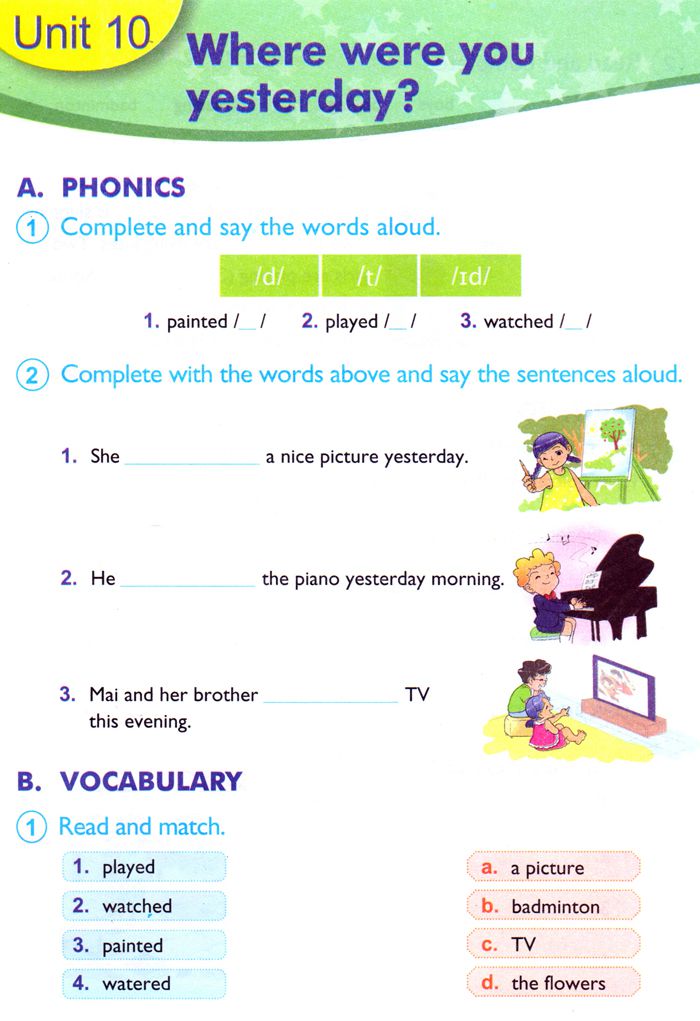 Bài tập Tiếng Anh lớp 4 Chương trình mới Unit 10: WHERE WERE YOU YESTERDAY?