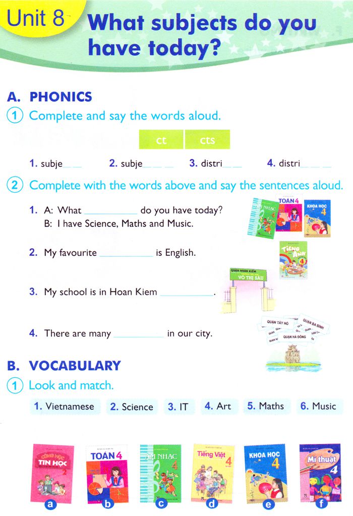 Bài tập Tiếng Anh lớp 4 Chương trình mới Unit 8: What subjects do you have to day?