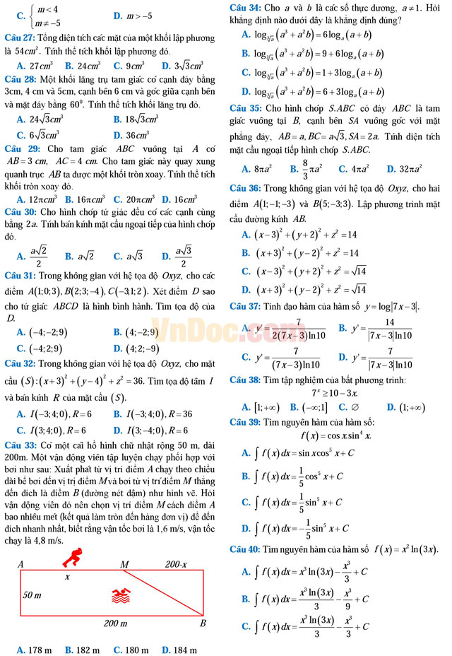 Đề thi thử THPT Quốc gia năm 2017 môn Toán trắc nghiệm có đáp án